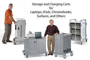 storage and charging carts for laptops, iPads, chromebooks